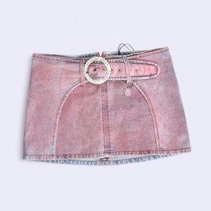 DOLLS KILL pink denim y2k mini skirt with rhinestone belt- size m/6
